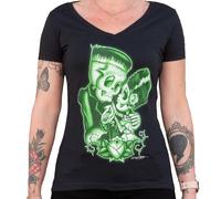 Black Market Art Strange Love Frankenstein Bride Tattoo Maglia V-Neck Donna