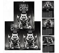 Black Metal Cats 2026 - Calendario da parete 2026, 12 mesi, motivo gotico con gatti, agenda mensile con rilegatura a spirale con metalli pesanti, calendario illustrativo per amanti della Ca t (3 pezzi