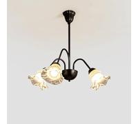 Black Metal Mid Century White Milk Glass Flower Chandelier Sputnik Vintage Farmhouse Hanging Lamp Rustic Pendant Light for Kitchen Island Bedroom Dining Living Room