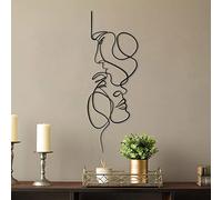 Black Metal Wall Art Minimalist Line Wall Decor Abstract Couple Kissing Hanging Decor, Women and Men Kissing Wall Sculpture for Home Bedroom Living Room Bathroom (Size : 50x18cm)