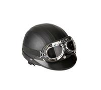 (Black)Motorcycle scooter open face half leather helmet with visor uv goggles retro vintage styl
