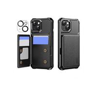 (Black, Multicolor) For iPhone 15 Plus ENKAY Hat-Prince Wallet Card Slot Kickstand PU Leather TPU Back Phone Cover with