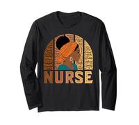 Black Nurse Afro Woman Inspirational Word Cloud RN Maglia a Manica