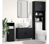 Black Oak Bathroom Vanity Sink Cabinet, Wall Mounted, 80 x 30 x 60 cm, Modern Wood Composite & Steel Frame, Moisture-Resistant, Single Shelf, Double Door for Organized Storage