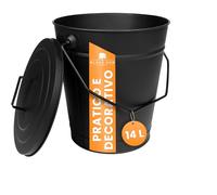 BLACK OAK Secchio per cenere ETNA 14 l, nero con coperchio, grande, 14 litri, in acciaio zincato a prova di fuoco, verniciato a polvere, cenere e carbone, accessorio ideale per camino, stufa a legna