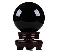 Black Obsidian Crystal Ball with Stand Crystal Sphere Balls for Witchcraft and Decorative Balls,Black-12cm