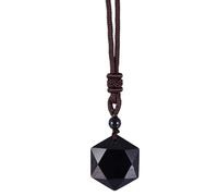 Black Obsidian Necklace - Hexagram Crystal Pendant for , Natural Stone