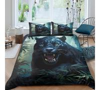 black panther roarcopripiumino morbida microfibra 3 pezzi motivo 3D cerniera nascosta wild jungle art style Set Di Copripiumino con federe per cuscini soffice for adulti Single（140x200cm）