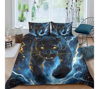 black pantherSet Di Copripiumino microfibra morbida 3 Pezzi stampa di 3D cerniera nascosta fantasy digital art copripiumino incluso federe aiosa ultra morbido for ragazze Double（200x200cm）