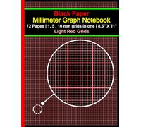 Black Paper Millimeter Graph Paper Notebook with 1,5,10 mm Light Red Grids | Black paper with metric grid: 8.5" x 11" | 1 mm precision | 72 pages | Ideal for Precision Drawings, Graphs, and Diagrams
