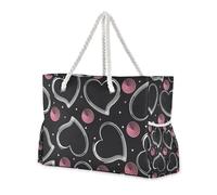 Black Peach Love Heart - Borsa da spiaggia con tasche laterali, borsa da viaggio con portabicchieri laterali