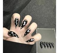 Black Polka Dot Press Claw on Nails Short Stiletto Gothic Punk Style Reusable Thick Acrylic Press on Nails Cat Dragon Eagle Claw False Nail Unique Reusable Glossy Glue on Nail (XS)