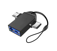 (Black) Portable 2-in-1 USB3.0 to TYPE-C OTG Adapter Data Transfer Converter for Mobile Phone Tablet Laptop