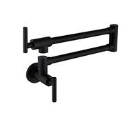 Black Pot Filler Rubinetto Montaggio a Parete, for lavello da Cucina Pieghevole Girevole in Ottone con Bracci Oscillanti a Doppio Snodo, Freddo Singolo Foro 2 Maniglie(Noir)