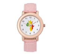 Black Power Fist on Africa Map - Orologio da polso da donna con cinturino in pelle, stile casual, con tre lancette