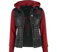 Black Premium by EMP Donna Giacca di jeans nera e rossa con cappuccio e maniche staccabili realizzate in tessuto extra morbido