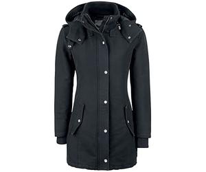 Black Premium by EMP Donna Giacca invernale nera foderata con cappuccio staccabile e spalline alla moda L