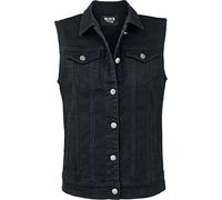 Black Premium by EMP Donna Gilet di jeans nero senza maniche con colletto della camicia