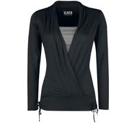 Black Premium by EMP Donna Maglia Nera a Maniche Lunghe con Nastri Decorativi M