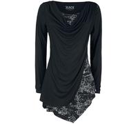 Black Premium by EMP Donna Maglia Nera a Maniche Lunghe con Scollo a Cascata e Stampa S