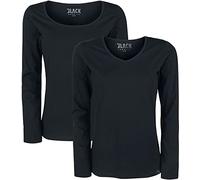 Black Premium by EMP Donna Manica Lunga Basic Nera in Confezione da 2 Pezzi XL