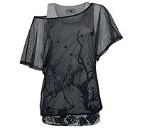Black Premium by EMP Donna T-Shirt Bianca e Nera a Doppio Strato con Top Trasparente L