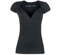 Black Premium by EMP Donna T-Shirt Nera con Scollo a V e Rouches S