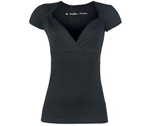 Black Premium by EMP Donna T-Shirt Nera con Scollo a V e Rouches S