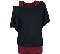 Black Premium by EMP Donna T-Shirt Nera e Rossa a Doppio Strato 4XL