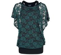 Black Premium by EMP Donna Top Nero con Maglia di Pizzo Verde XL