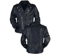 Black Premium by EMP Uomo Giacca in pelle nera con stampa teschio