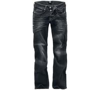 Black Premium by EMP Uomo Jeans Neri a Vita Media con Lavaggio Chiaro - vestibilità Comoda con Gambe Svasate e Cuciture Laterali a Contrasto W32L34