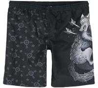 Black Premium by EMP Uomo Pantaloncini da Bagno Neri con Stampa di Lupi