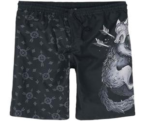 Black Premium by EMP Uomo Pantaloncini da Bagno Neri con Stampa di Lupi