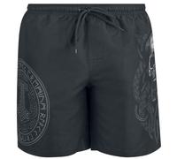 Black Premium by EMP Uomo Pantaloncini da Bagno Neri con Stampa di Teschi e Rune L