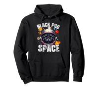 Black Pug Lover disegna un carlino divertente con scritta «Black Pug in Space» Felpa con Cappuccio