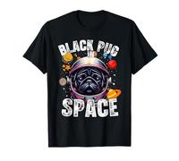 Black Pug Lover disegna un carlino divertente con scritta «Black Pug in Space» Maglietta