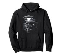 Black Pug UFO Alien Abduction Divertente Fantascienza Cane Design Felpa con Cappuccio