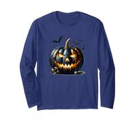 Black Pumpkin Jack O Lantern Bat Graphic for Halloween Lover Maglia a Manica