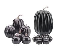 Black Pumpkins - Set di 14 zucche artificiali in schiuma nera realistiche | Centrotavola da tavolo con zucca di Halloween per il giorno del Ringraziamento, festa del raccolto, banchetto, fattoria