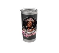 Black Queen Crown Afro Diva Pride History Juneteenth Rosa Bicchiere termico in acciaio inox doppia parete