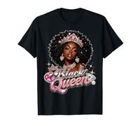 Black Queen Crown Afro Diva Pride History Juneteenth Rosa Maglietta