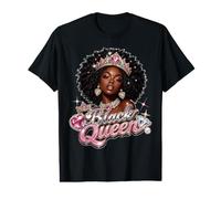 Black Queen Crown Afro Diva Pride History Juneteenth Rosa Maglietta con Stampa Grafica Economica