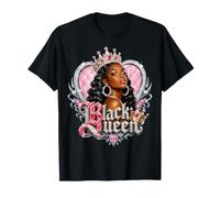 Black Queen Crown Melanina Rosa Cuori Afroamericani Maglietta