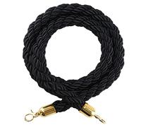 Black Queue - Corda per la coda in canapa intrecciata da 2 m, con ganci argentati, supporto resistente per il controllo della folla per cinema ed ingressi di eventi, elegante soluzione divisoria