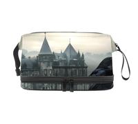 Black Raven Castle - Trousse per cosmetici a doppio strato, per donne e ragazze, borsa da viaggio per trucchi, pratica borsa organizer con scomparto per pennelli, Multi, 27x15x14 cm/10.6x5.9x5.5 in,