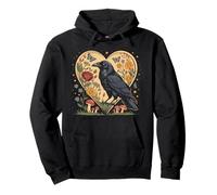 Black Raven Cottagecore Corvo Cuore Fiore Natura Felpa con Cappuccio