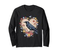 Black Raven Cottagecore Cuore Fiore Corvo Natura Corvo Maglia a Manica
