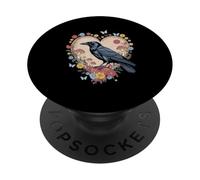 Black Raven Cottagecore Cuore Fiore Corvo Natura Corvo PopSockets PopGrip Adesivo
