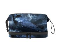 Black Raven in Creepy Moonlight - Trousse a doppio strato, per donne e ragazze, trousse da viaggio per trucchi, con scomparto per pennelli, Multi, 27x15x14 cm/10.6x5.9x5.5 in, Beauty case